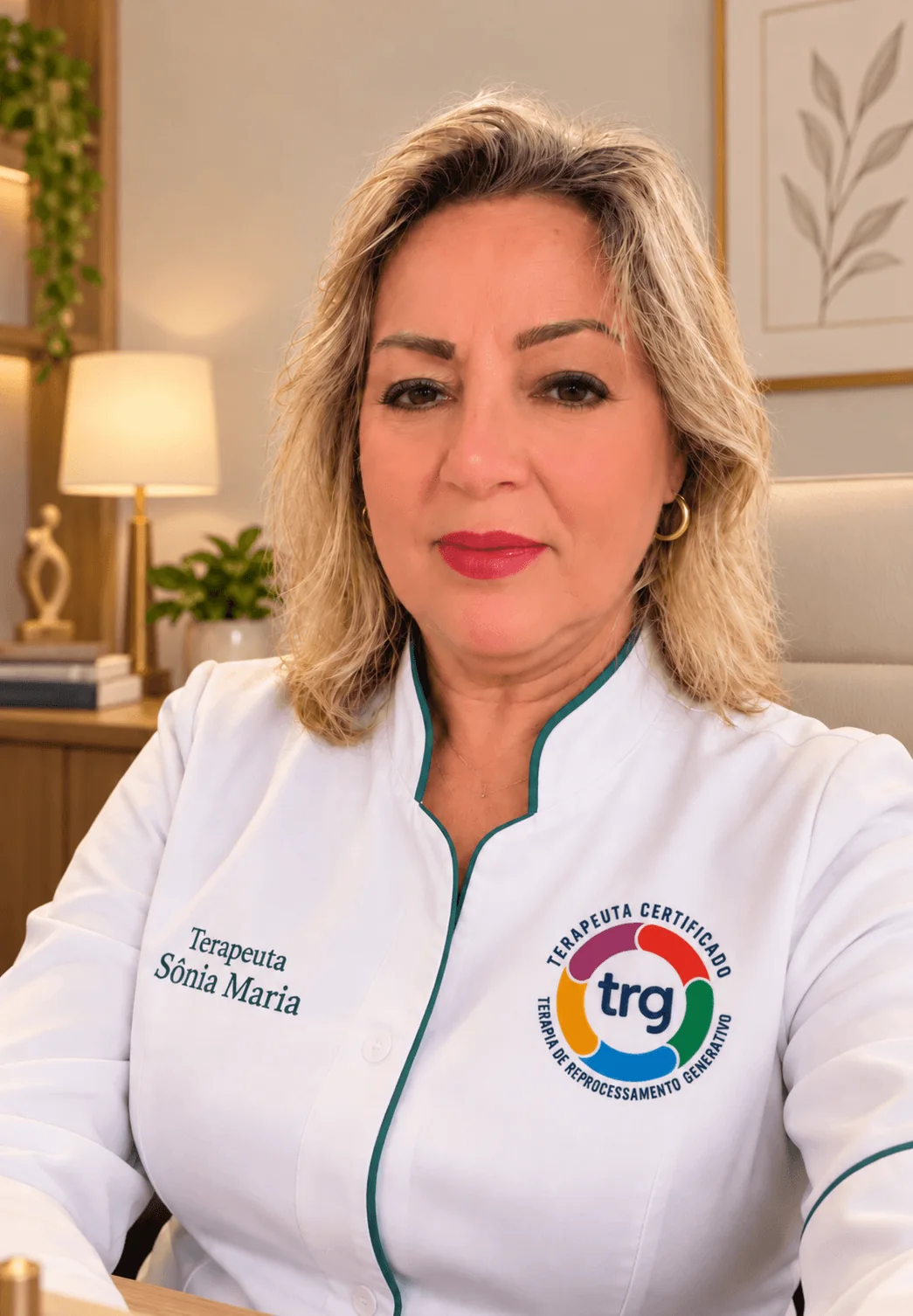 Sonia Maria, terapeuta em TRG, em seu consultório